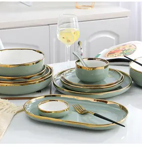 Ceramic Dishes with Golden Trim - Hotel-Style Elegance