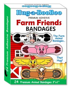 Farm Friends Hugging Animal Adhesive Bandages from Hug-a-BooBoo, The Amazing Bandages That Actually Hug! Super Fun Hugging Cow, Horse, Pig and Chicken!  Great as Stickers Too!  24 Ct Box