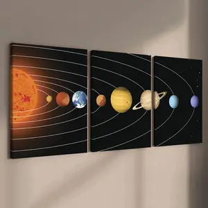 3 Counts Wooden Framed Canvas, Solar System Planet Art Images, Space Theme Design, Exquisite Poster, Perfect Living Room Decoration, Modern Art, Fashion Family Poster, Wall Art Decoration, Waterproof Art