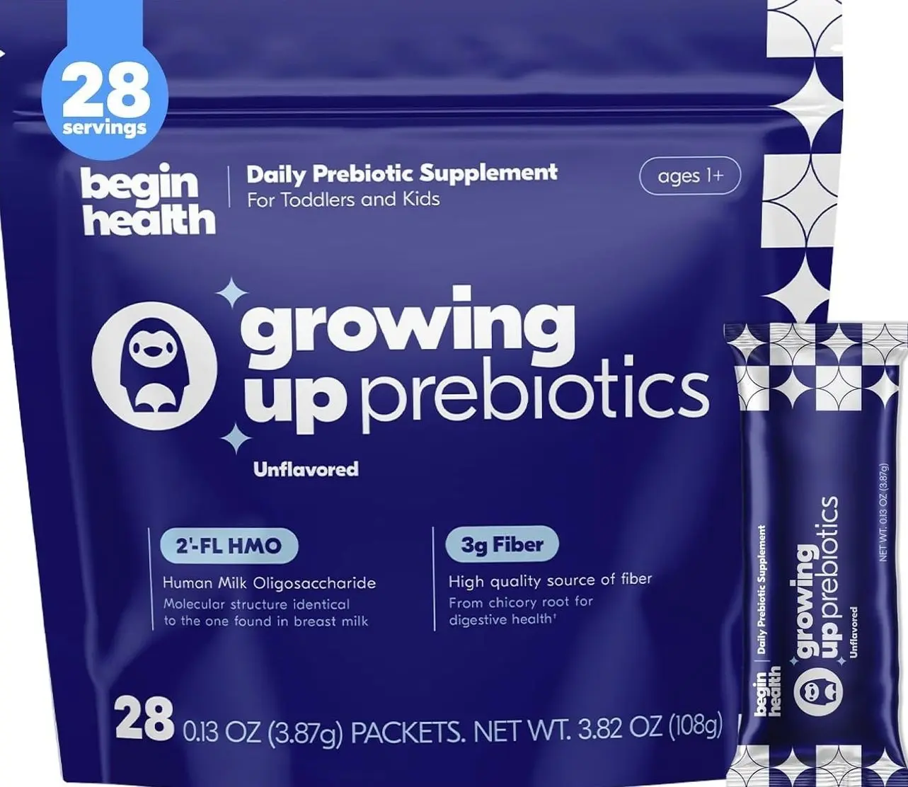 Begin Health Growing Up Prebiotics for Kids 28-Packs | Prebiotic Soluble Powder Stool Softeners and Digestive Gut Health Supplement | Ideal to Mix with Kids Daily Beverages and Soft Foods - Unflavored       undefined