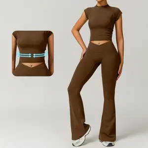 Women s Yoga Sports Suit Seamless Stretch Fitness Suit Short Sleeve Top Slimming Tights Solid Color Women s Sportswear Comfortable Activewear for Fitness Gym Running and Outdoor Activities