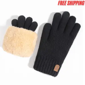 1 Pair Women's Winter Double-Layered Touch Screen Texting Warm Gloves, Knitted With Deer Skin And Fleece To Keep You Warm In Cold Weather, Perfect For Parties, Driving, Playing Games, Cycling, Hiking And Writing Halloween Accessories Winter Gloves