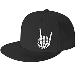 Flat Bill Hats for Men Snapback Baseball Cap Skeleton Hand Hat Skull Finger Black Skateboard Hat for Teen Boys Gift Dad Snap Backpack Men’s Hat & Cap
