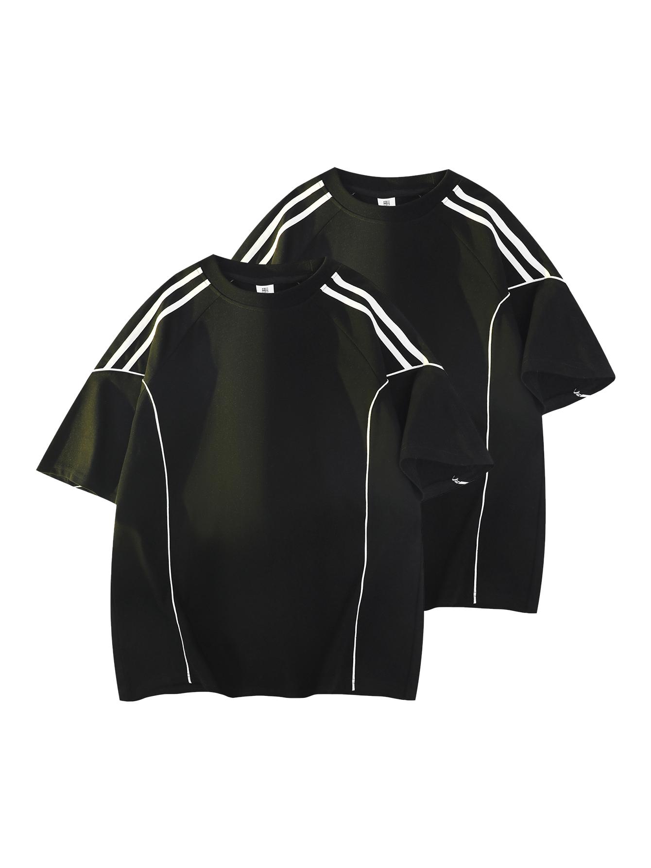 Men’s retro two-stripe raglan sleeve T-shirt, Y2K athletic oversized tee, casual streetwear sporty top for summer