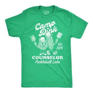 Mens Camp Dink Counselor Pickleball Lake T Shirt Funny Pickle Ball Lovers Joke Tee for Guys Mens Funny T Shirts Cool Vintage Fashion T-Shirt Gift Classic Menswear Pickle Ball Apparel for Men Funny Sarcastic Green -