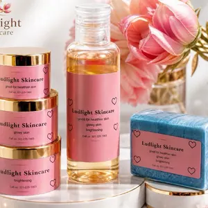 Ludlight Skincare 5-Pack Mini Set - Cleanser Soap, 1 oz Hydrating Anti-Aging Face Cream, 2 x 2 oz Skin Repair Body Creams, 1 oz Bomb Body Oil