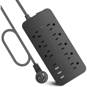 Extension Cord Surge Protector Power Strip - Flat Plug Braided Power Bar with 8 Widely Outlets and 4 USB Ports(1 USB C), Multi Plug Wall Mount Desk USB  Station for  Office