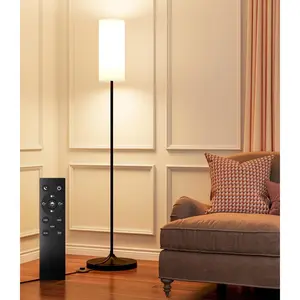 Dimmable Floor Standing Tall Lamp, 12W LED Bulb with Lampshade, Foot Switch, Remote Custom Color Temperature Pole for Bedroom, Office, Kids & Living Room, Black