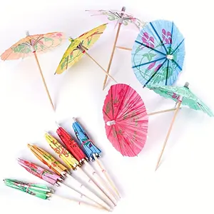 50pcs/set Handmade Coconut Tree Umbrella Picks - Tropical Drink Cocktail Sticks for Pool Party Decorations and Summer Supplies - Perfect for Birthday Decor and Birthday Supplies Festive