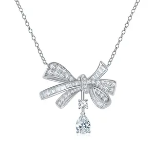 【#35 Bow Necklace】Moissanite necklace with 925 Sterling Silver