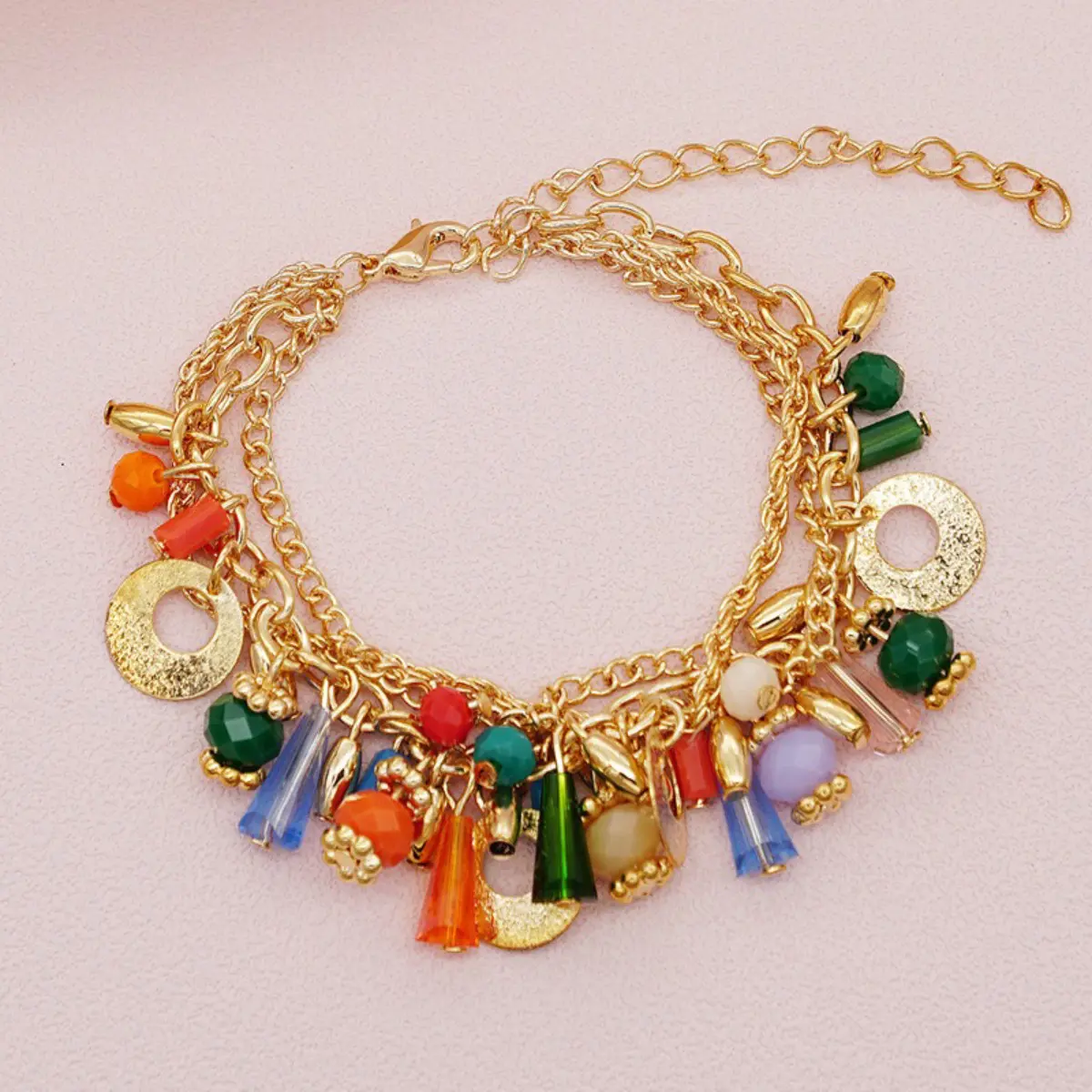 Bohemian glass crystal multi-color layered bead chain bracelet, Valentine's Day gift, accessory, really looks very nice amberlyn chain necklace todo captain steel necklace ss chain necklace Greek Flame Pendant Gold Plated Marina Heart with Bear Flower Box