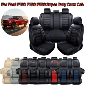 for 2009-2026 Ford F150 F250 F350 Super Duty Crew Cab SuperCrew SuperCab Pickup Trucks Car 5 Seat Covers Full Set, Waterproof Breathable PU Leather Front Rear Seat Cushion Protector Pad