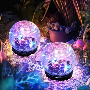 【Christmas Gift】Solar Globe Lights Outdoor for Garden Patio Porch, Multipurpose Solar Ball Shaped Outdoor Lights, Christmas Decor Birthday Gifts for Mom Women, Solar Globe Lights Waterproof Cracked Glass Outdoor Decorations Balcony Backyard glass ball