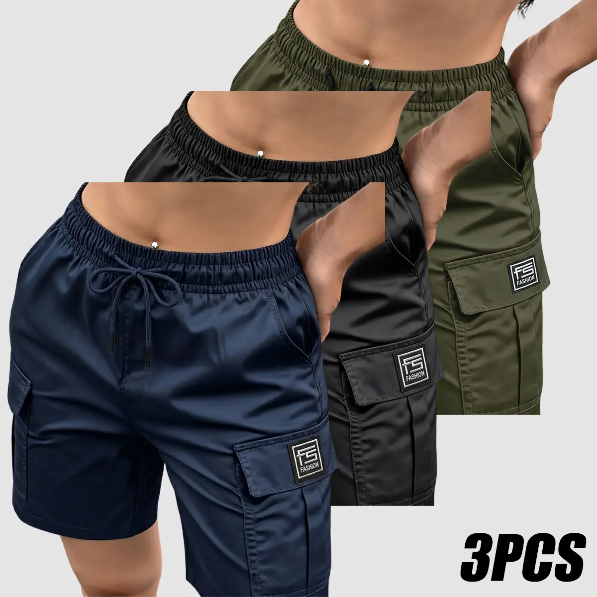 3PCS Summer Women’s Cargo Shorts, featuring an elastic waistband, side pockets, and drawstring design; sturdy and durable, multi-pocket design, breathable—perfect for outdoor activities and everyday wear. Summer Charm