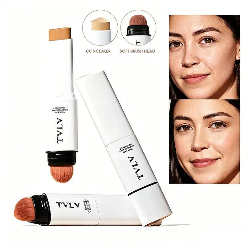 2-in-1 Concealer Stick with Soft Brush Tip Silky Fine Texture Natural Matte Finish Water-Resistant Humidity-Proof Buildable Coverage for Acne Scars & Redness - Foundation, Makeup, Flawless Skin
