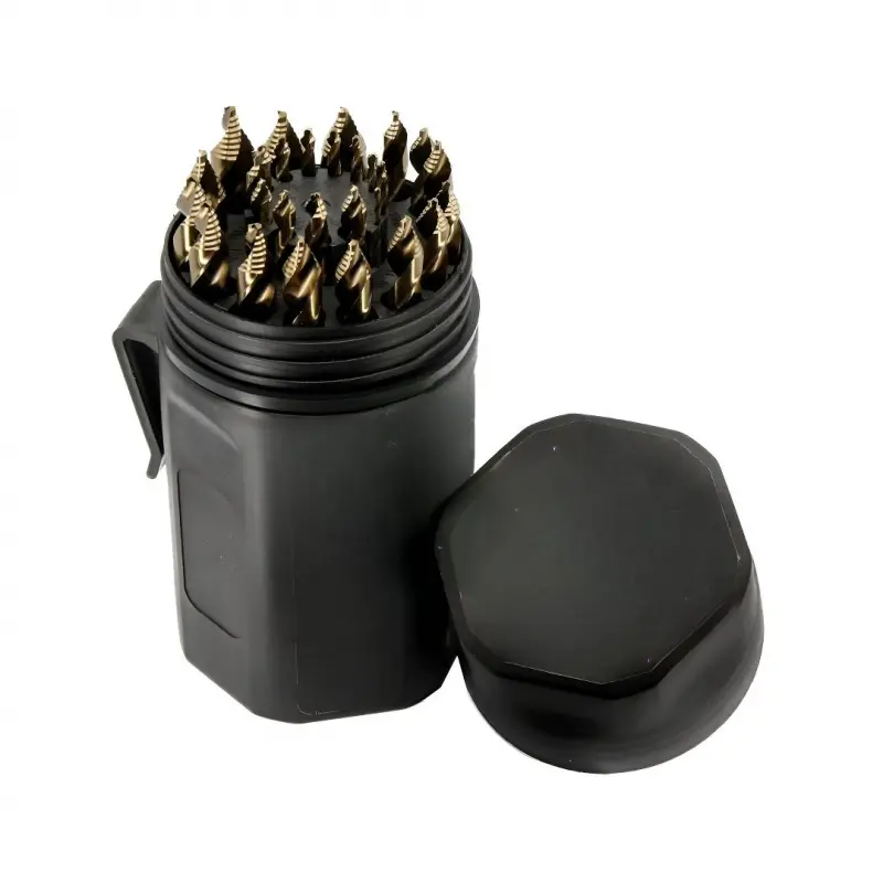 New stepped point Drill Bit Set  1/16"-1/2" 29pc Sizes, 135° Top Angle, Molybdenum Oxidized Gold Finish, Power Tool Accessory for Hard Metal, Stainless Steel
