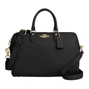 COACH Rowan 30 Large Women's Crossbody Shoulder Tote Bag with Gold Logo Zipper and Pebbled Leather in Black