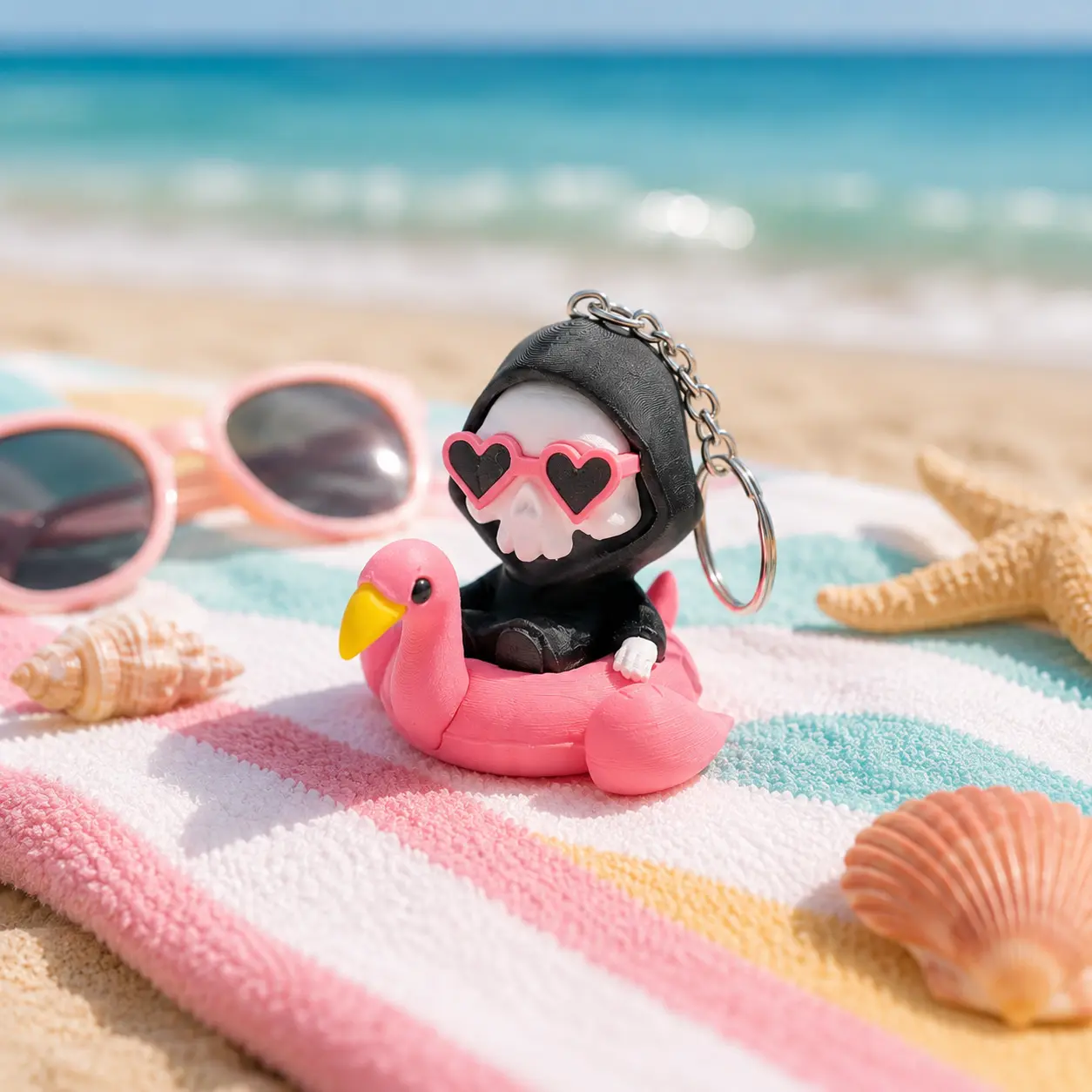 Grim Reaper Flamingo Float Keychain | Spooky Summer Beach Bag Charm