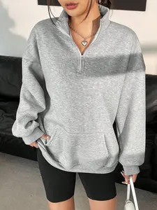 Women's Plain Loose Half Zip Up Sweatshirt, Casual Long Sleeve Pullover for Spring & Fall, Ladies Clothes for Daily Wear