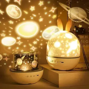 Colorful Life Rabbit Night Light for Kids Room Decor Bluetooth with Soothing Music Baby Night Lamp Star Projector,Christmas Gift