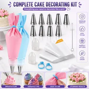 Piping Bags and Tips Set, 116 Pcs Cake Decorating Kit with 9 Piping Tips,100 Pastry Bags and 2 reusable silicone bags，2 Couplers, 2 Icing Bags Ties，1 cleaning brush，Pastry Cake Decorating Tips Baking Tools for Cookies, Cupcakes & Frosting Pastry Nozzles