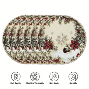 4pcs/6pcs, winter placemat -15 inch round, Christmas snowflake pattern, anti slip and heat-resistant, perfect choice for Christmas decorative placemats, holiday dining and furniture decoration