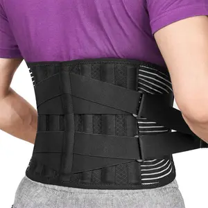 Breathable Lower Back Brace for Men and Women, Compression Waist Brace, Lumbar Compression Belt with 6 Stays, Adjustable Straps, 16 Holes Mesh for Daily Use