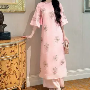 Áo Dài Hồng kèm charm - Vietnamese Traditional dress with pant and charm