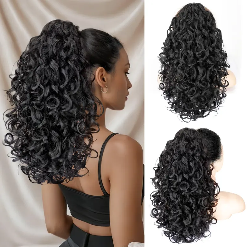 ORSUNCER Ponytail Extension 18 Inch Claw Clip Ponytail Extension Soft Curly Clip on Ponytails for Women Hair Extensions Natural Synthetic Layered Ponytails Easy To Go for Summer Looking