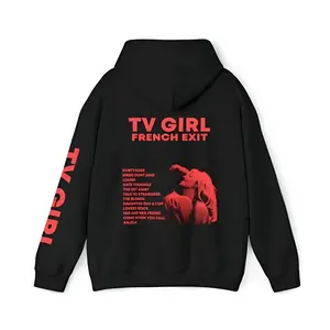 TV Girl French Exit 2 Side Graphic Hoodies, Casual Fleece Fabric Pullover Hooded Sweatshirt Trendy, Menswear TV Girl French Exit Hoodie Cotton Fit