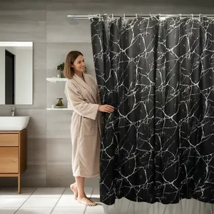 Lightweight Marble Texture Shower Curtain, Peva Material, Waterproof Design, Luxury and Fashionable, Includes Shower Rings, Metal Hooks Top, Bathroom Restroom Decoration Accessories, Shower Essentials