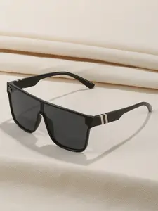 Men's PC Flat Top Full Frame Integrated Lens Eyewear, Fashion Punk Future Style, Classic Texture Trendy Glasses