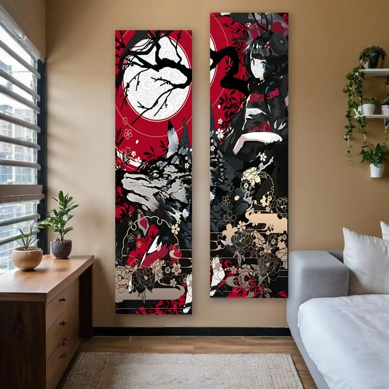 Anime Girl & Wolf Pattern Wall Hanging Tapestry, 2 Counts/set Creative Wall Hanging, Wall Decoration for Home Living Room Bedroom