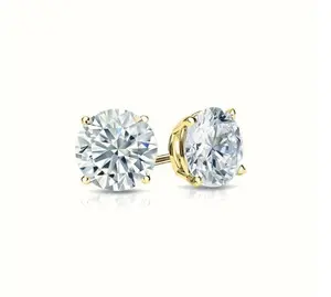 The Astra Studs, Sterling Silver, 14K Gold Plated, Round Cubic Zirconia Stones