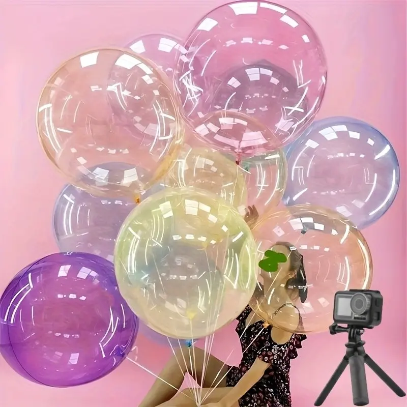 5 18 inch transparent bubble balloons with 1 roll of ribbon, Clear balloons, stretchable giant transparent bubble balloons, suitable for Photo, birthday parties, wedding decorations