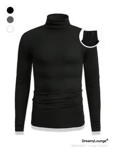 Men's High Neck Long Sleeve Plain Shirt, Casual Fitted Inner Layer, Versatile Outerwear, Home Wear, Fall & Winter Fashion