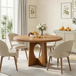 47" Round Dining Table,Kitchen Table for 4-6 People,Circle Tables with Sturdy Pedestal Base,Space Saving Dinning Room Furniture for Living Room
