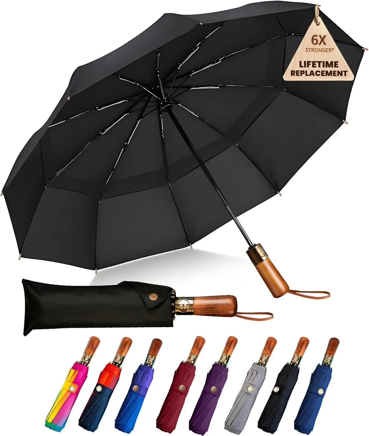 49/54/62 Inch Windproof Golf Umbrella - Automatic Open/Close, Real  Handle - Large Folding Travel Umbrella for Wind, Rain & Sun Protection.
