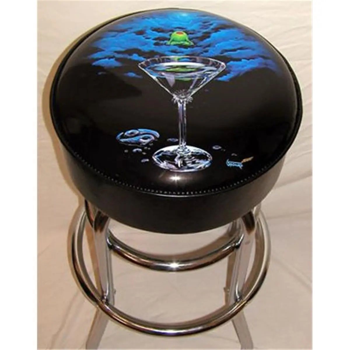 212 MAIN Zen Martini Bar Stool - Vinyl Band, Circular Form, Round Base, Swivel Seat