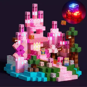 Magnetic Blocks-200/150 /100PCS Magnetic Building Blocks,Pink Princess Castle, Light Up Magnet Cubes, STEM Montessori Approach Creative Play Sensory Toys with LED Lights for Kids Boys Girls Ages 4-8 Christmas Birthday Gifts Multifunction