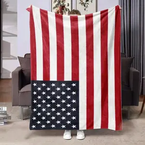 American Flag Pattern Blanket, 2 Counts Soft Comfortable Warm Throw, Cool Bedroom Bedding Blankets for Home Office Travel Camping