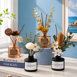 2 Pack Dried Flower Reed Diffuser Sets Jasmine Scent Fragrance Essential Oil Room Diffusers for Home Decor Aroma Bottle