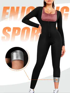 Women's Full-Body Shaping Sweat Suit Long Sleeve Nine-Tenths Pants Zip Design Tight Fit Sauna Fabric Accelerate Fat Burning Yoga Running Workout Running Clothes