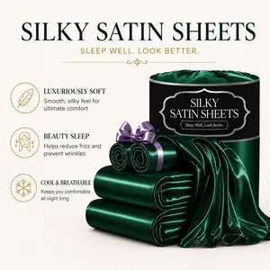 Soft Satin Bed Sheet Set, 3/4 Piece Luxury Hotel Style Bedding, Breathable Smooth Satin Sheets with Fitted Sheet Flat Sheet Pillowcases, Queen King Full Twin