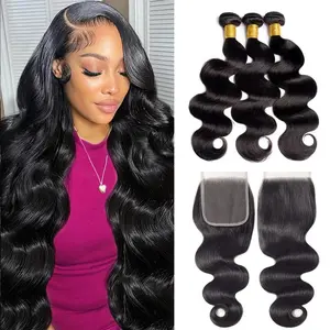 Body Wave 6x6 5x5 Lace Closure With Bundles 12A Unprocessed Human Hair Extension 3/4 Deal Natural 100% Remy For Black Women 14-32 Inch