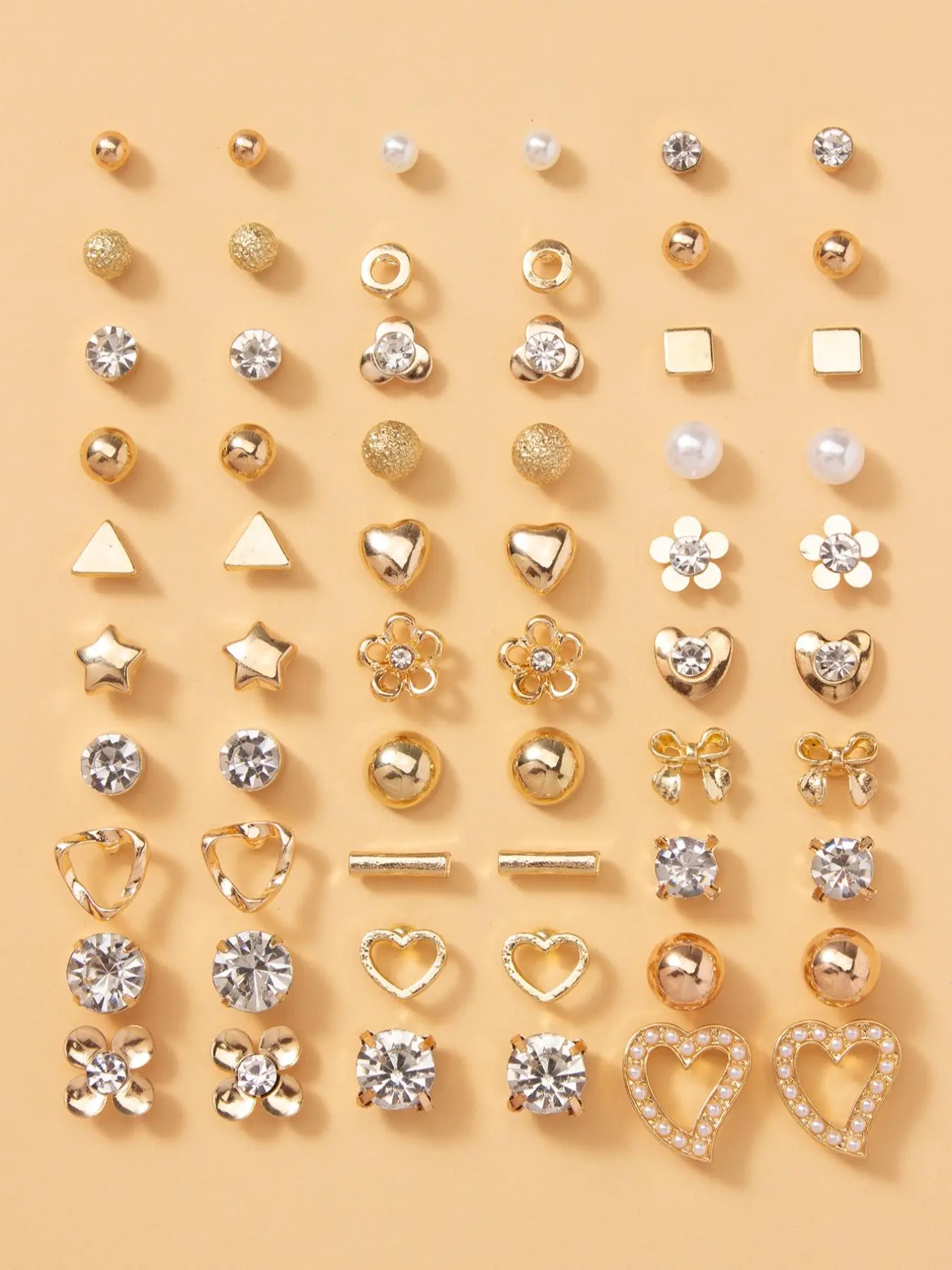 30 Pairs Women's Elegant Rhinestone & Faux Pearl Decorated Stud Earrings, Heart & Flower & Geometric & Bowknot Design Stud Earrings, Fashionable Jewelry For Women & Girls, Floral Stud Earrings, Stud Earrings Set