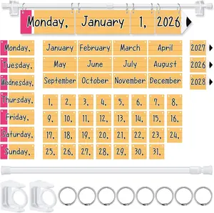 Back to School Classroom Flip Calendar Bulletin Board Decorations Set, 64 Pcs Spanish & English Classroom Decor Calendar Date Flip Chart Teacher Must Have Organization Kit Include Holder & 53 Date Cards for Preschool Kindergarten Classroom Set up