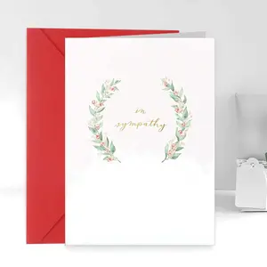 1pc Advanced Version Sympathy Card - Floral Wreath Design with "In Sympathy" Message, Soft Pastel Colors & Elegant Script, Premium Quality Condolence Card with Envelope for Funeral Bereavement Support, Memorial Gifts, Grief Support, Delicate Illustration