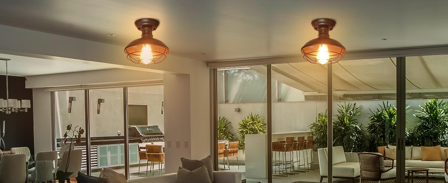 FRIDEKO HOME Farmhouse Flush Mount Ceiling Light Industrial Close to Ceiling Lighting Fixtures, Rustic Vintage Metal Black Ceiling Lamp for Kitchen Island Bedroom Hallway Farmhouse