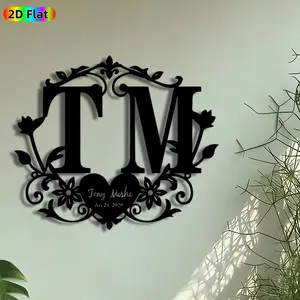 1pc Monogrammed Initials Metal Wall Art, Custom Nameplate Statue Mural, Intricate Craftsmanship, Artistic Metalwork, Perfect for Wedding, Anniversary Decor, Perfect for Living Room Bedroom Entryway Decor, Ideal Gift for Personalized Decor Enthusiasts.